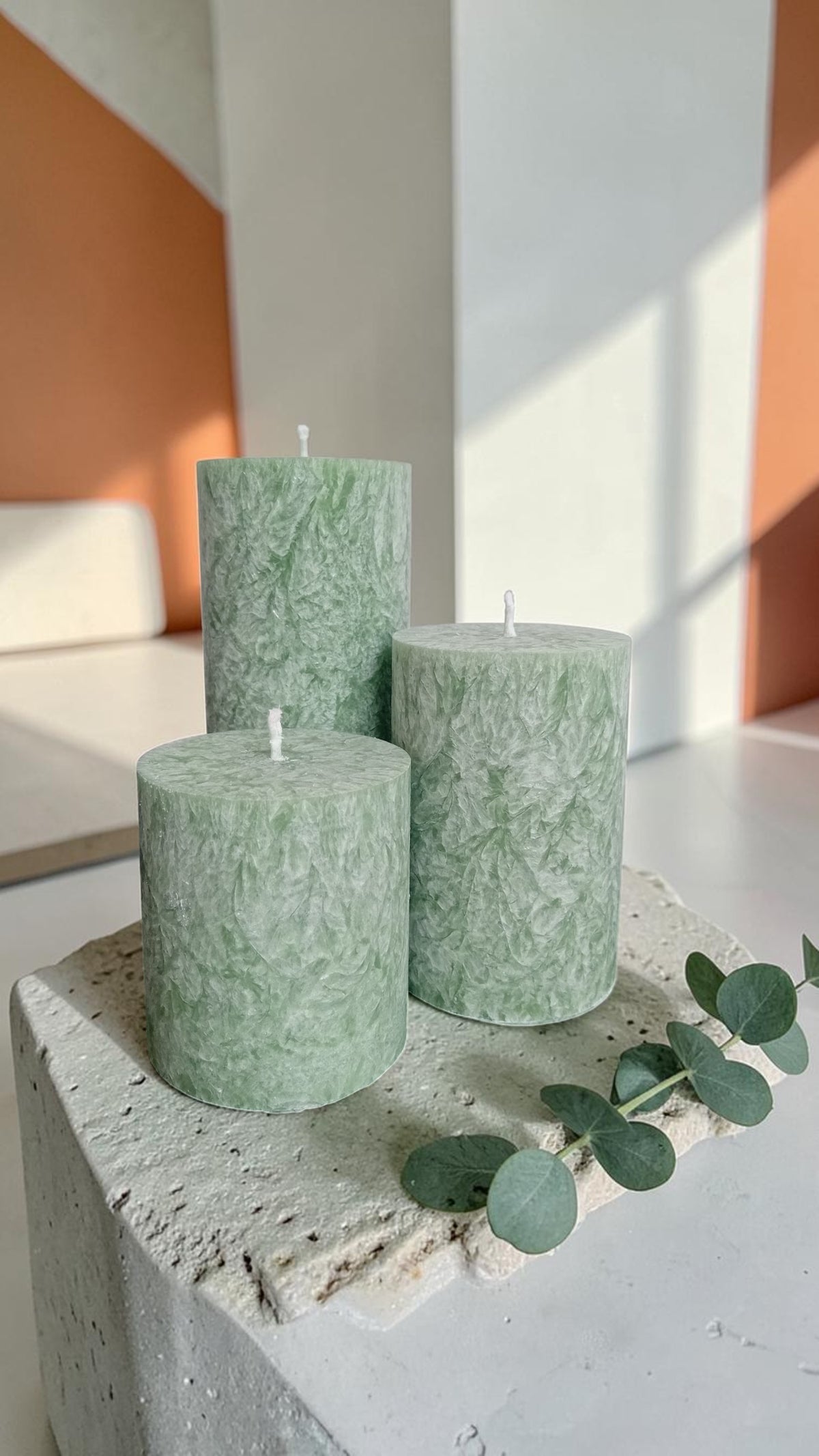 Satin Ice Palmwax Candle Sage Green Set of 3