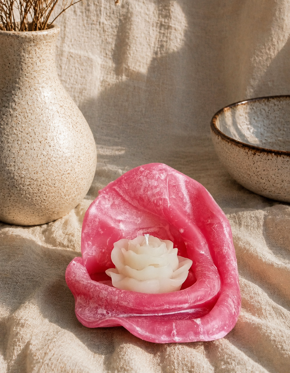 Sculpture Art Collection : Wave Rose Candle, Raspberry Red